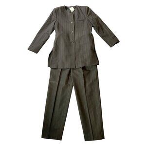 Benard Holtzman Harve Bernard Womens Pinstripe Brown Wool Pantsuit Size 10